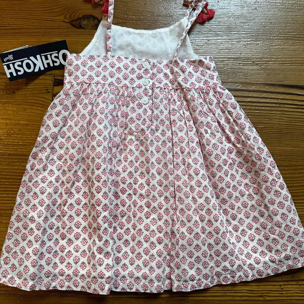 NWT OshKosh B'gosh white pink floral‎ sleeveless tassel dress SIZE 18M